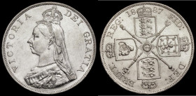 Double Florin 1887 Arabic 1 in date ESC 395, Bull 2697, GVF/NEF