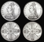 Double Florins (2) 1887 Roman 1 ESC 394, Bull 2695, NEF with some hairlines and contact marks, 1887 Arabic 1 ESC 395, Bull 2697, Bright EF with a seri...