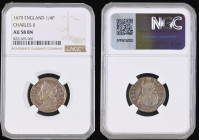 Farthing 1675 Peck 528, in an NGC holder and graded AU58 BN