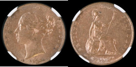 Farthing 1843 Reverse B, No flaw by Britannia's arm, B of BRITANNIA has no top serif and full lower serif, Second A in BRITANNIA unbarred, as Peck 156...