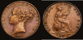Farthing 1844 Peck 1565 Fine, cleaned and retoned with some spots and edge bruises, Rare