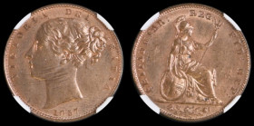 Farthing 1857 Peck 1585 UNC with good lustre in an NGC holder MS64 RB