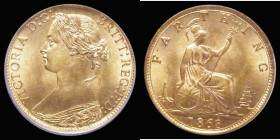 Farthing 1868 Freeman 519 dies 3+B Choice UNC with full mint lustre, a superb example, in an LCGS holder and graded LCGS 88, Very few currency coins a...