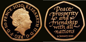 Fifty Pence 2020 Brexit S.H81 Gold Proof Piedfort FDC uncased in capsule, no certificate