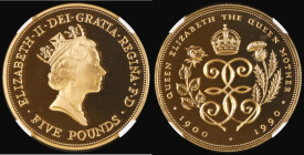 Five Pound Crown 1990 Queen Mother 90th Birthday Gold Proof, S.L1, in an NGC holder and graded PF69 Ultra Cameo