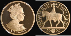 Five Pound Crown 2002 Queen Elizabeth II Golden Jubilee Gold Proof S.L10 in an NGC holder and graded PF69 Ultra Cameo