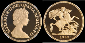 Five Pounds Gold 1982 S.SE1 Gold Proof in an NGC holder and graded PF69 Ultra Cameo