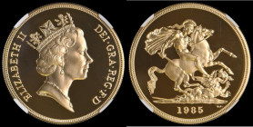 Five Pounds Gold 1985 S.SE3 Gold Proof in an NGC holder and graded PF69 Ultra Cameo