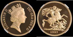 Five Pounds Gold 1997 S.SE3 Gold Proof in an NGC holder and graded PF69 Ultra Cameo