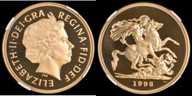 Five Pounds Gold 1998 S.SE7 Gold Proof in an NGC holder and graded PF70 Ultra Cameo