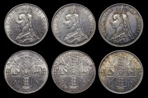 Double Florins (3) 1888 ESC 397, Bull 2699 GVF/NEF the obverse with some hairlines, 1889 ESC 398, Bull 2701 VF, 1890 ESC 399, Bull 2703 VF/GVF with so...