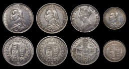 Halfcrowns to Shilling (4) comprising Halfcrowns (2) 1887 Jubilee Head ESC 719, Bull 2771 NEF, 1888 ESC 721, Bull 2773 GVF lightly cleaned, Florin 185...