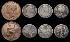Shillings (3) 1721 Plain in angles, ESC 1171, Bull 1577, Fair, 1737 Roses and Plumes ESC 1200, Bull 1711 NVG/VG, 1787 Hearts 1225, Bull 2129 VG, Penny...