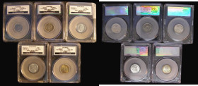 Sixpences in LCGS holders (5) 1937 ESC 1826, Bull 4218, Choice UNC with blue/green and golden tone over original mint lustre, slabbed and graded LCGS ...