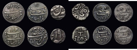India (6) Bombay Presidency 1/5 Rupee 1805 KM#277, struck at Calicut for Tellicherry, Bold Good Fine, Bengal Presidency (3) Quarter Rupee AH1204/19 as...