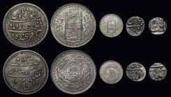 Indian Princely States - Hyderabad (5) One Rupee (2) AH1313/28 Y#32 Fine, AH1343/14 Y#53a NEF, 1/8th Rupee (2) AH1275 Afzal-ad-Daula C#88 VF with a sm...