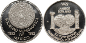 MEXICO. Mexico Numismatic Society Silver Medal, 1992-LR. PCGS SPECIMEN-69.
Issued for the 20th Numismatic Convention.

Estimate: $150.00 - $300.00