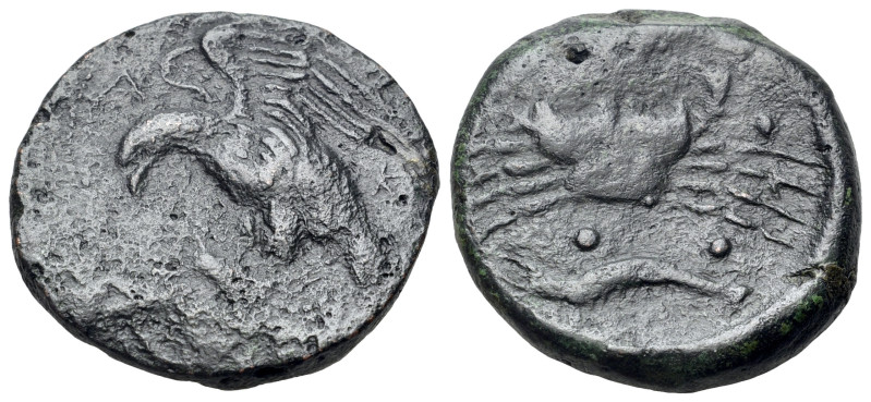 Sicily, Akragas, c. 425-406 BC. Æ (26mm, 12.04g, 6h). Eagle standing l. on hare,...
