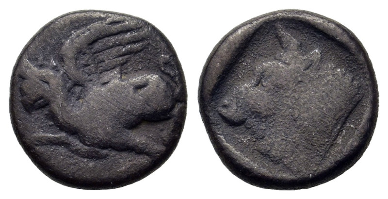 Thrace, Abdera, c. 475-450 BC. AR Triobol (11,3mm, 1.45g). Griffin with plain wi...