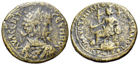 Septimius Severus (193-211). Moesia Inferior, Marcianopolis. Æ Tetrassarion (27mm, 10,70g, 6h). Julius Faustinianus, legatus Augusti pro praetore. Lau...