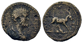 Septimius Severus (193-211). Uncertain mint. Æ (17,8mm, 2.5g). Bust of Septimius Severus to r. R/ Infant kneeling l., suckled by a goat standing to r....