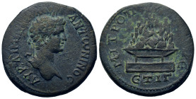 Caracalla (198-217). Cappadocia, Caesarea.(28,8mm,14,4g) Laureate head r. R/ Agalma of Mt. Argaeus atop low altar; in exergue, ЄT IΓ (= yr. 13 of Sept...