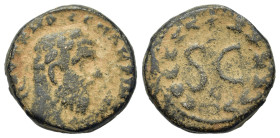 Macrinus (217-218). Seleucis and Pieria, Antioch. Æ (18mm, 5.6g). Laureate and cuirassed bust r. R/ Large SC, Δ above, Є below; all within laurel wrea...