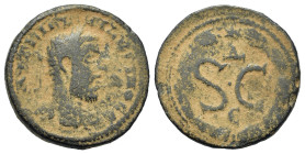 Macrinus (217-218). Seleucis and Pieria, Antioch. Æ (20,5mm, 4.4g). Laureate and draped bust r. R/ Large SC within laurel-wreath, Δ above, Є beneath. ...