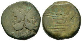 Anonymous, Rome, after 211 BC. Æ As (28,6mm, 28g). Laureate head of Janus. R/ Prow of galley r. Crawford 56/2.