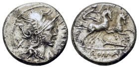 M. Cipius M.f., Rome, 115-114 BC. AR Denarius (16,8mm, 4g). Helmeted head of Roma r. R/ Victory driving galloping biga r., holding reins and palm fron...