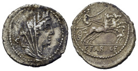 C. Fabius C. f. Hadrianus, Rome, 102 BC. AR Denarius (21,6mm, 3.9g). Veiled and turreted bust of Cybele right; E behind. R/ Victory driving biga right...