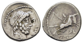 C. Censorinus, Rome, 88 BC. AR Denarius (16,4mm, 3.9g). Rome. Jugate heads of Numa Pompilius, bearded and wearing diadem, and Ancus Marcius, without b...
