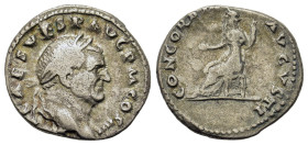 Vespasian (69-79). AR Denarius (18,7mm, 3.1g). Rome. Laureate head r. R/ Concord seated left holding patera and cornucopiae. RIC 43.
