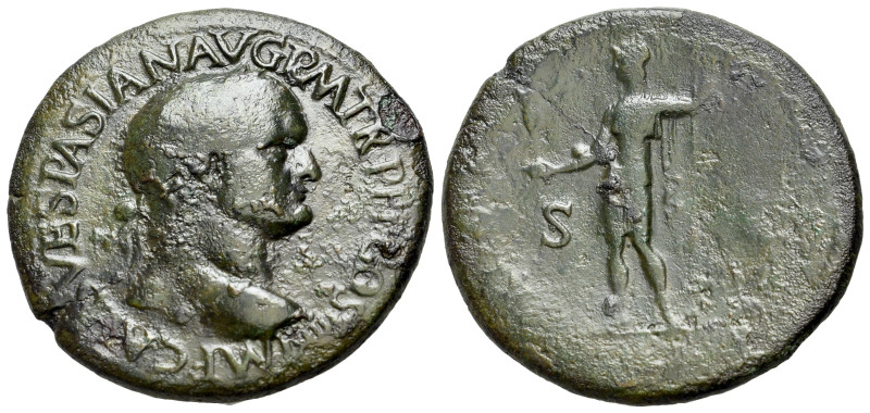 Vespasian (69-79). Æ Sestertius (35mm, 18.43g, 6h). Rome, 71. Laureate head of V...