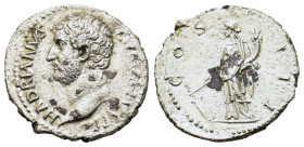 Hadrian (117-138). AR Denarius (18,9mm, 3g). Rome. HADRIANVS - AVGVSTVS P P, bare head l. R/COS I I I, Fortuna standing facing, head to l., holding ru...