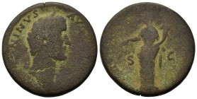 Antoninus Pius (138-161). Æ Sestertius (32,6mm, 21.6g). Rome, AD 139. Laureate head to right. R/ Pax standing to left, holding branch and cornucopiae;...