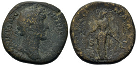 Antoninus Pius (138-161). Æ Sestertius (31,4mm, 22.3g). Rome, 147-8. Laureate head r. R/ Annona standing l., holding grain ears over modius, and ancho...