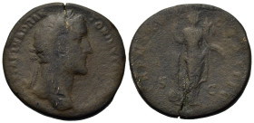 Antoninus Pius (138-161). Æ Sestertius (32,4mm, 19.8g). Rome, AD 151-152. Laureate head r. R/ Fortuna standing r., holding cornucopiae and rudder on g...