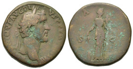 Antoninus Pius (138-161). Æ Sestertius (30,8mm, 26.5g). Rome. Laureate head r. R/ Annona standing front, head ight, holding grain-ears over modius and...