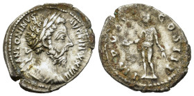 Marcus Aurelius (161-180). AR Denarius (19,8mm, 3.1g). Rome, 174-175. Laureate, cuirassed bust of Marcus Aurelius r., seen from behind. R/Genius, nude...