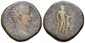 Commodus (177-192). Æ Sestertius (28mm, 19,50g, 12h). Rome, 183. Laureate head of Commodus to r. R/ Herakles standing front, head to r., leaning his r...