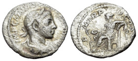 Severus Alexander (222-235). AR Denarius (19mm, 2,06g, 6h). Rome, 223. Laureate and draped bust of Severus Alexander to r., seen from behind. R/ Salus...