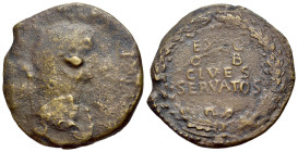 Claudius (41-54). Æ possibily brithish imitation (33mm, 14.18g, 6h). Rome mint. Laureate head r. R/ In four lines within oak wreath. Cf. RIC I 112; vo...