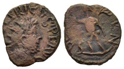 Imitating Tetricus I. Late 3rd century AD-5th century AD. Æ (15,3mm, 2.3g). Radiate head r. R/ Sol standing l., raising hand and holding whip.