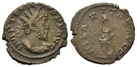 Imitating Tetricus I (271-274). Æ Antoninianus (19,8mm, 3.6g). Radiate and draped bust r. R/ Hilaritas standing left holding long palm and cornucopiae...