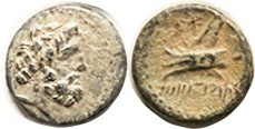 ARADOS, 2nd cent BC, Æ15, Zeus head r/Galley prow, VF, greenish patina with pale...