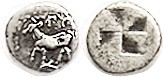 BYZANTION 1/4 Siglos or Trihemiobol, c.340-320 BC, Cow standing on dolphin (a ve...