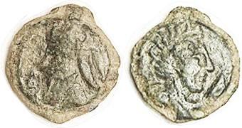 PARTHIA, Vologases IV, 147-191 AD, Æ17, Dichalkon, Sel. 84.44, F-VF, good olive ...