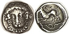 PHISTELIA, Obol, 325-275 BC, Nymph head facg 3/4 left/lion l., coiled snake belo...