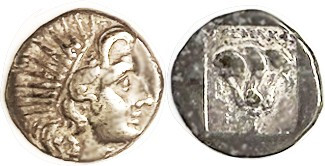 RHODES, Drachm, 166-88 BC, Helios head r/Rose in incuse square, Magistrate Agema...